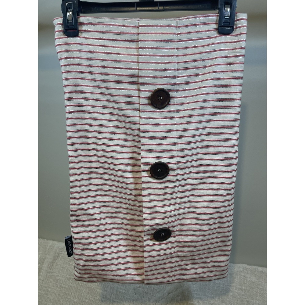 Red & White Shimmer Stripe With Wooden Buttons Christmas Pillowcase 22 1/2 X 15"